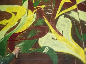 Graffiti im Bühnenbild