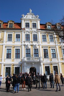 Wo sind sie nur? Zum Gruppenfoto hat sich die AfD-Fraktion vor dem Landtag in Magdeburg aufgebaut. Das Medieninteresse ist gro&szlig;. Auch ausl&auml;ndische Radio- und Fernsehsender hatten Fragen an die AfD-Mitglieder des Landtages. (Foto: Jochen Miche)