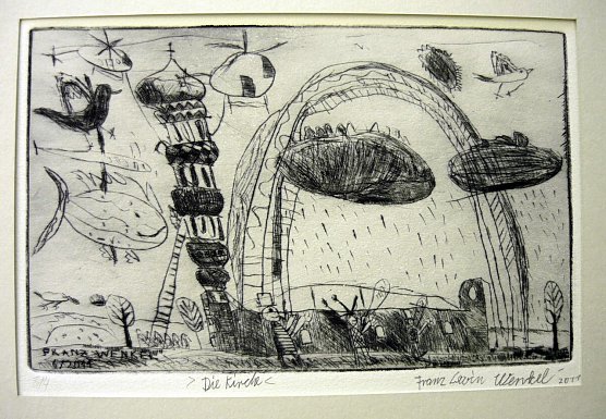 Junger K&uuml;nstler (Foto: Franz Wenkel Die Kirche, Kaltnadelradierung von 2011)