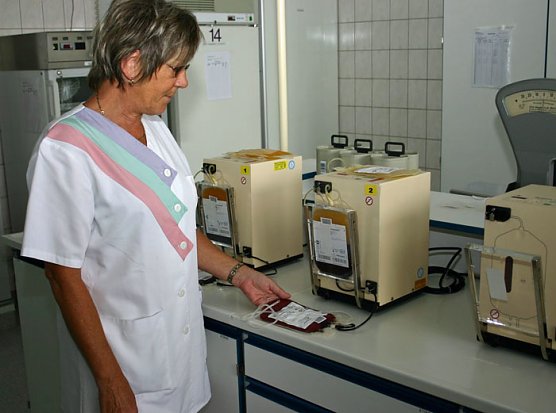 Verarbeitung einer Vollblutkonserve (Foto: SHK) Verarbeitung einer Vollblutkonserve (Foto: SHK)