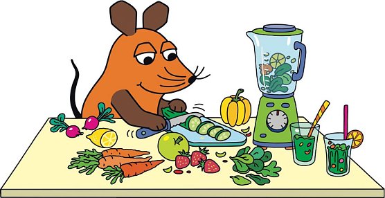 Die Maus wirbt f&uuml;r gesunde Lebensmittel (Foto: WDRmg/WHO)