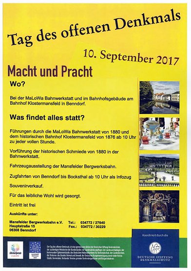 Plakat (Foto: Mansfelder Bergwerksbahn) Plakat (Foto: Mansfelder Bergwerksbahn)