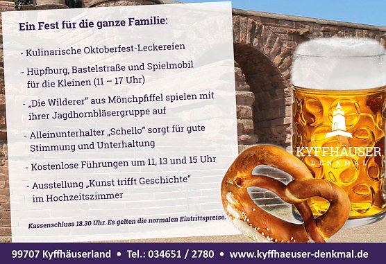 Auf zum Oktoberfest am Kyffhäuser-Denkmal (Foto: Stadtmarketing Bad Frankenhausen) Auf zum Oktoberfest am Kyffhäuser-Denkmal (Foto: Stadtmarketing Bad Frankenhausen)