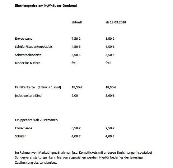 H&ouml;herer Eintrittspreis f&uuml;r Erwachsene am Kyffh&auml;user-Denkmal (Foto: Landratsamt Kyffh&auml;userkreis)