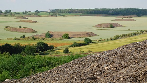 Die sp&auml;tmittelalterliche Haldenlandschaft bei Hettstedt, vom Eduardschacht aus gesehen. (Foto: J. Miche)