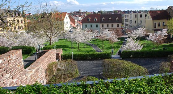 Bild: Mit den Stadtterrassen der Lutherstadt Eisleben hat sich die GSG Helbra ein Denkmal gesetzt. Die Idee f&uuml;r die Stadtterrassen entstand &uuml;brigens vor genau zehn Jahren, wie ein Schild vor Ort informiert. Das Fotos hier entstand allerdings gestern, am 18. April 2016, in den fr&uuml;hen Abendstunden.