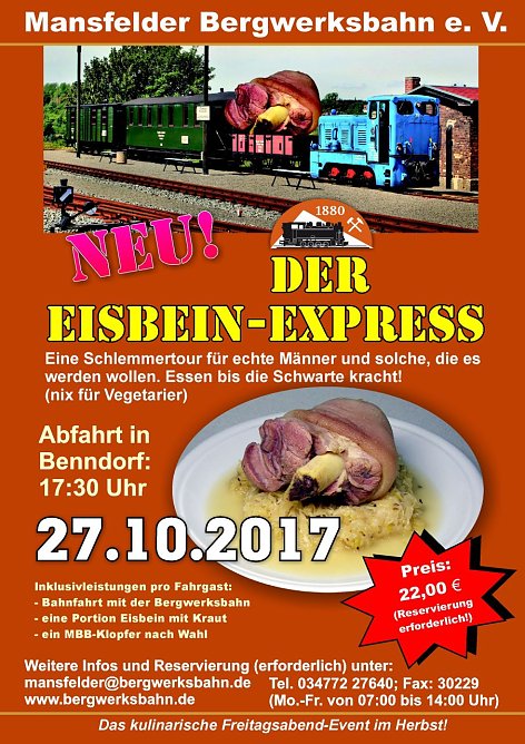 Plakat Sonderzug (Foto: Mansfelder Bergwerksbahn) Plakat Sonderzug (Foto: Mansfelder Bergwerksbahn)