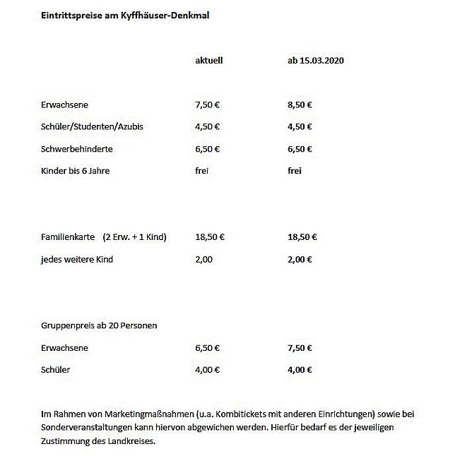 H&ouml;herer Eintrittspreis f&uuml;r Erwachsene am Kyffh&auml;user-Denkmal (Foto: Landratsamt Kyffh&auml;userkreis)