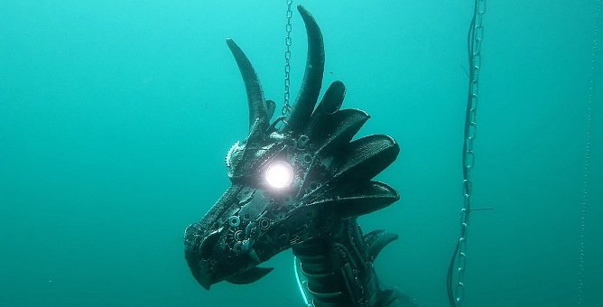 Ein Fabelwesen mit leuchtenden Augen wurde heute am und im Sundh&auml;user Kiesteich gesichtet (Foto: S.Dietzel)