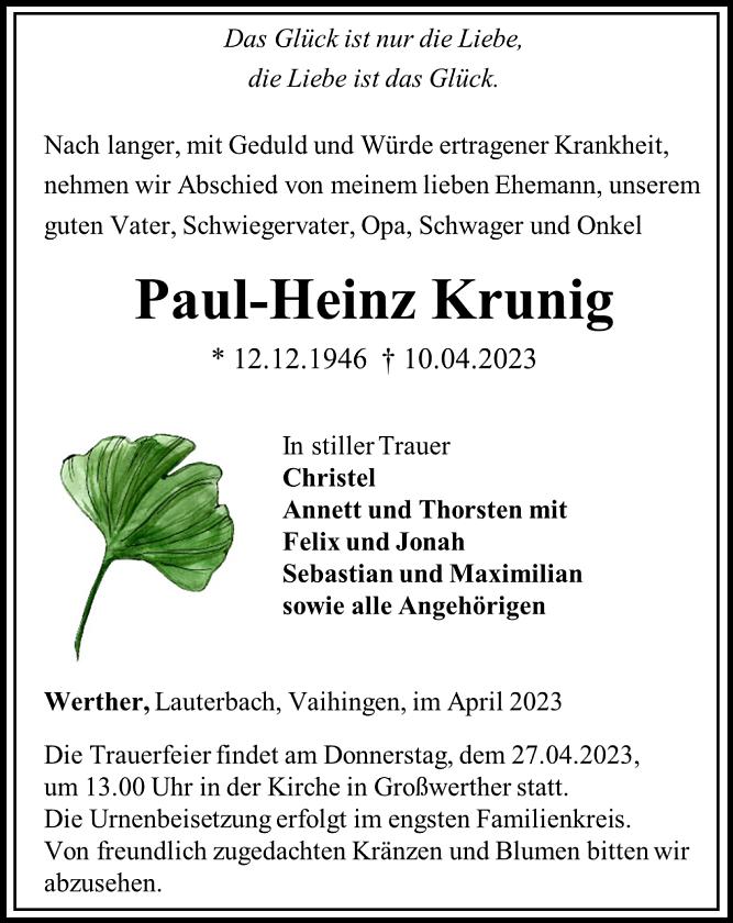 Traueranzeige (Foto: Schade)