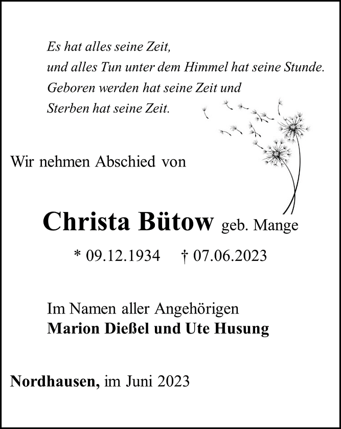 Traueranzeige (Foto: Schade)