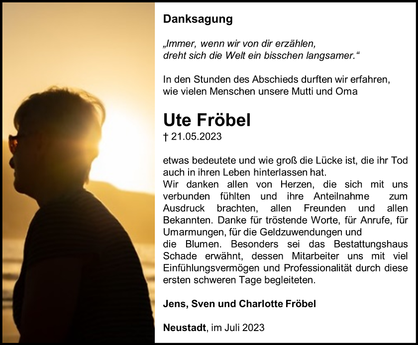 Danksagung Ute Fr&ouml;bel (Foto: Bestattungshaus Eckhard Schhade)