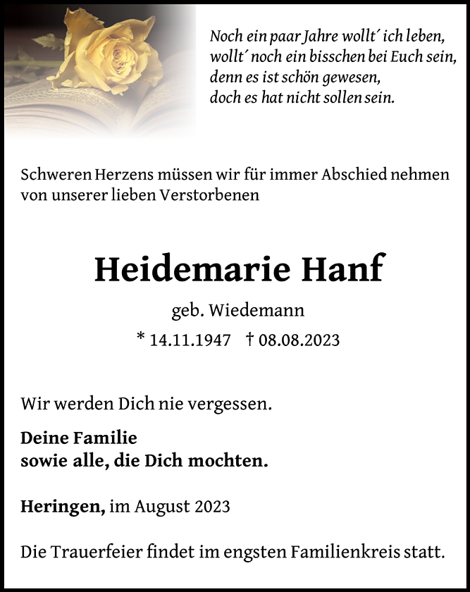 Traueranzeige (Foto: Schade)