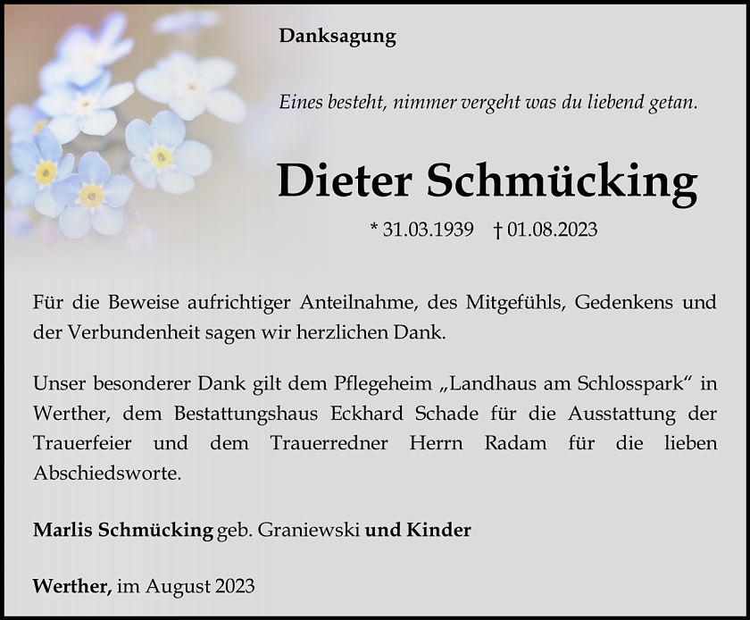 Danksagung Dieter Schm&uuml;cking (Foto: Bestattungshaus Eckhard Schade)