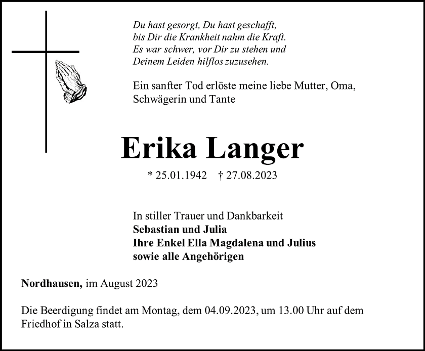 Traueranzeige (Foto: Bestattungshaus Schade)