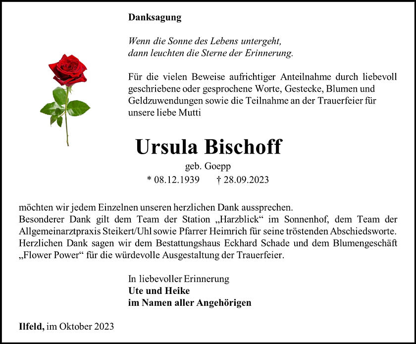 Danksagung Bischoff (Foto: Bestattungshaus Eckhard Schade)