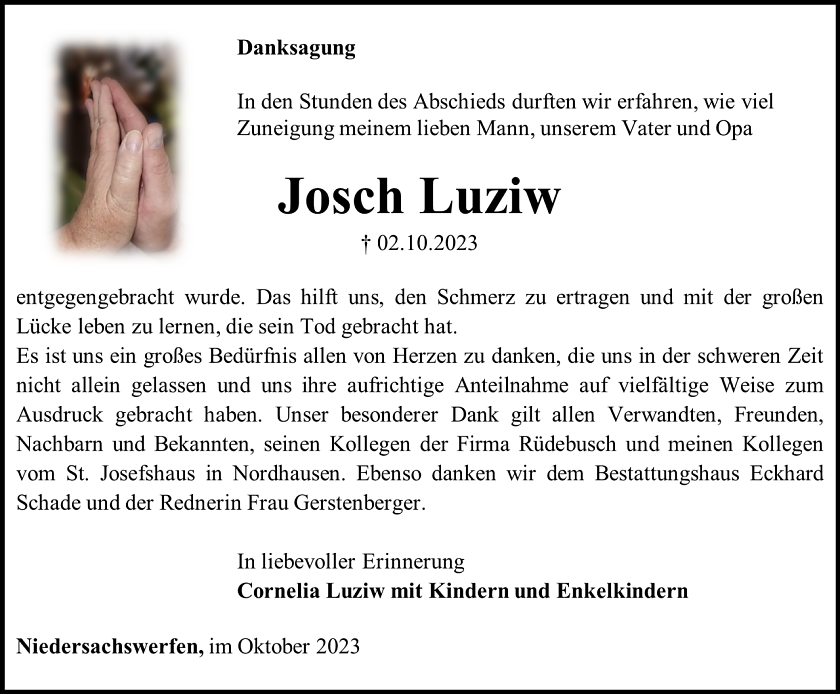 Danksagung (Foto: Bestattungshaus Schade)