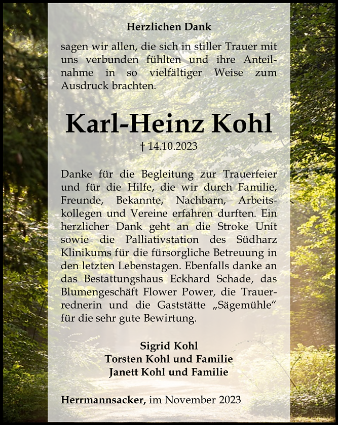 Danksagung (Foto: Bestattungshaus Schade)