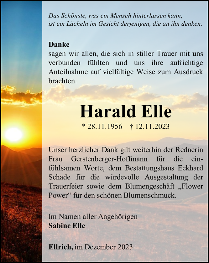 Danksagung (Foto: Bestattungshaus Schade)