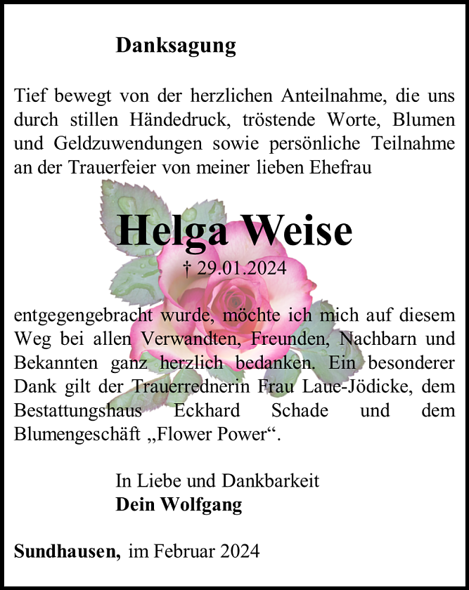 Danksagung (Foto: Bestattungshaus Eckhard Schade)