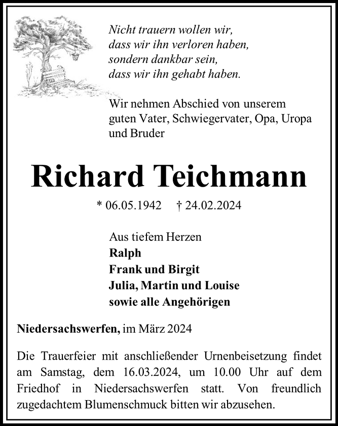 Traueranzeige (Foto: Bestattungshaus Eckhard Schade)