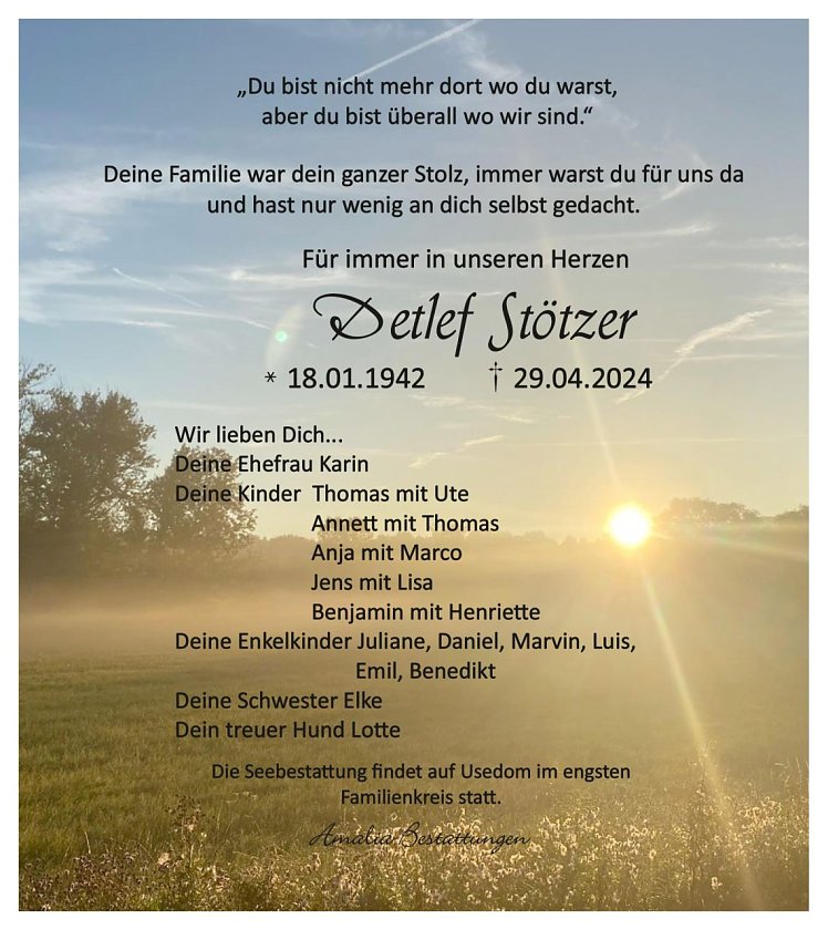 Traueranzeige Detlef St&ouml;tzer (Foto: Amalia Bestattungen)