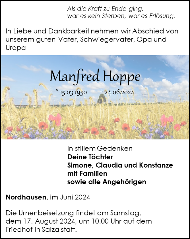 Traueranzeige (Foto: Schade)