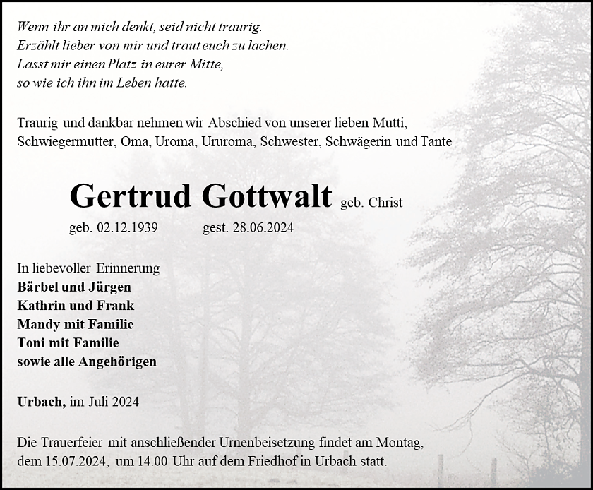 Traueranzeige (Foto: Schade)