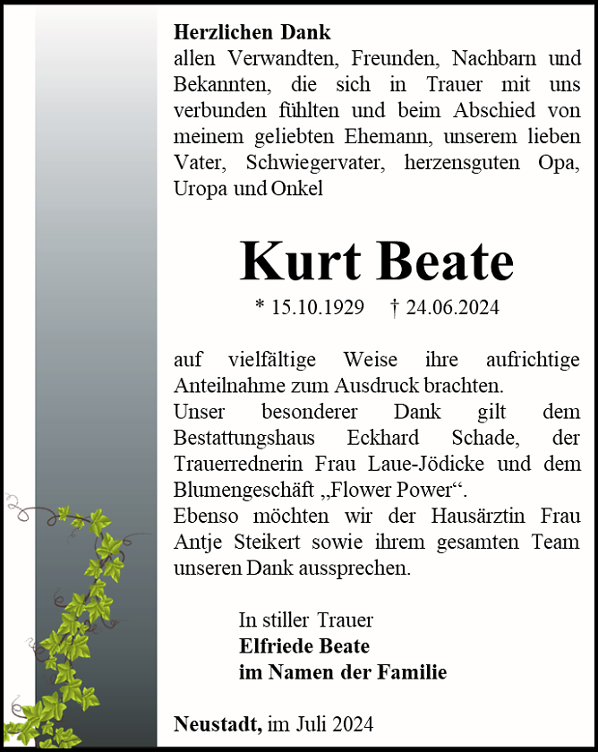 Danksagung (Foto: Bestattungshaus Eckhard Schade)