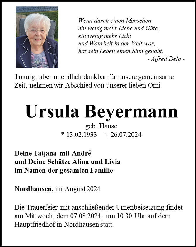 Traueranzeige (Foto: Bestattungshaus Schade)