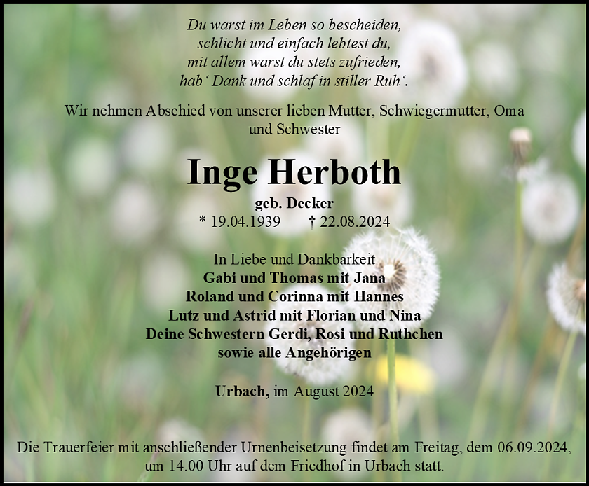 Traueranzeige (Foto: Bestattungshaus Eckhard Schade)