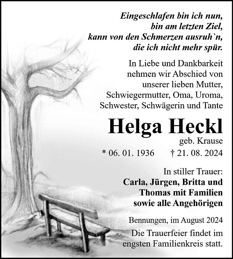 Traueranzeige (Foto: Bestattungsinstitut Fienhold)