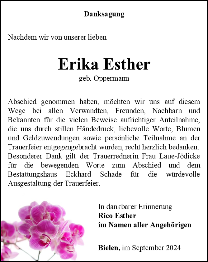 Danksagung (Foto: Bestattungshaus Eckhard Schade)