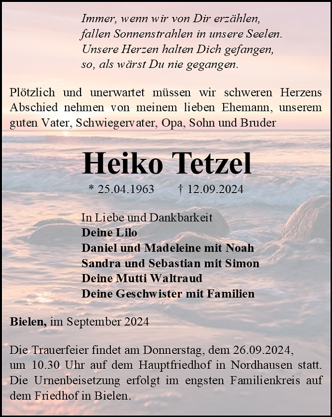 Traueranzeige (Foto: Bestattungshaus Eckhard Schade)