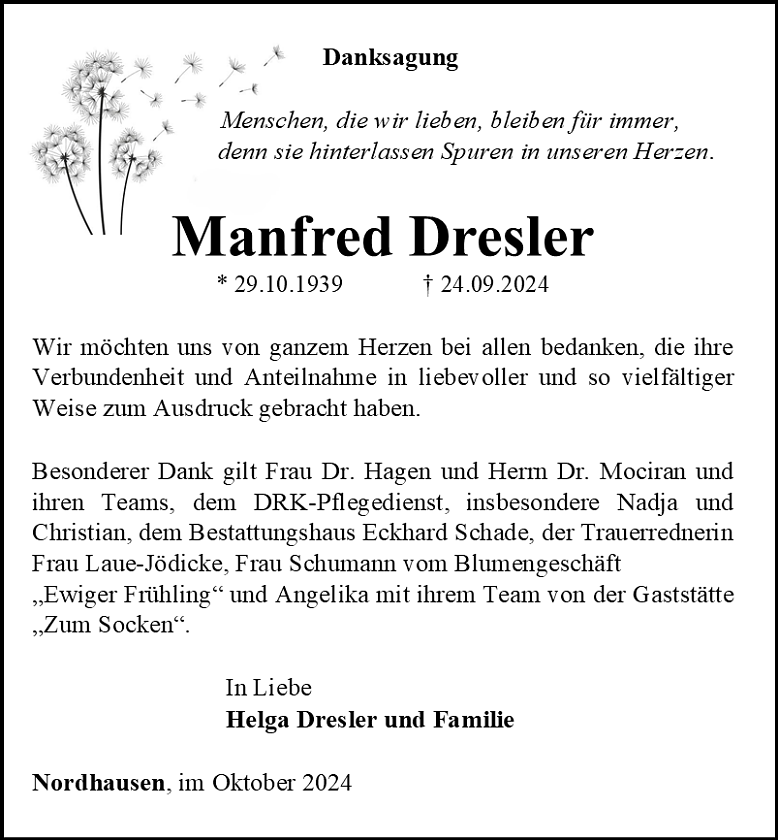 Danksagung (Foto: Bestattungshaus Eckhard Schade)