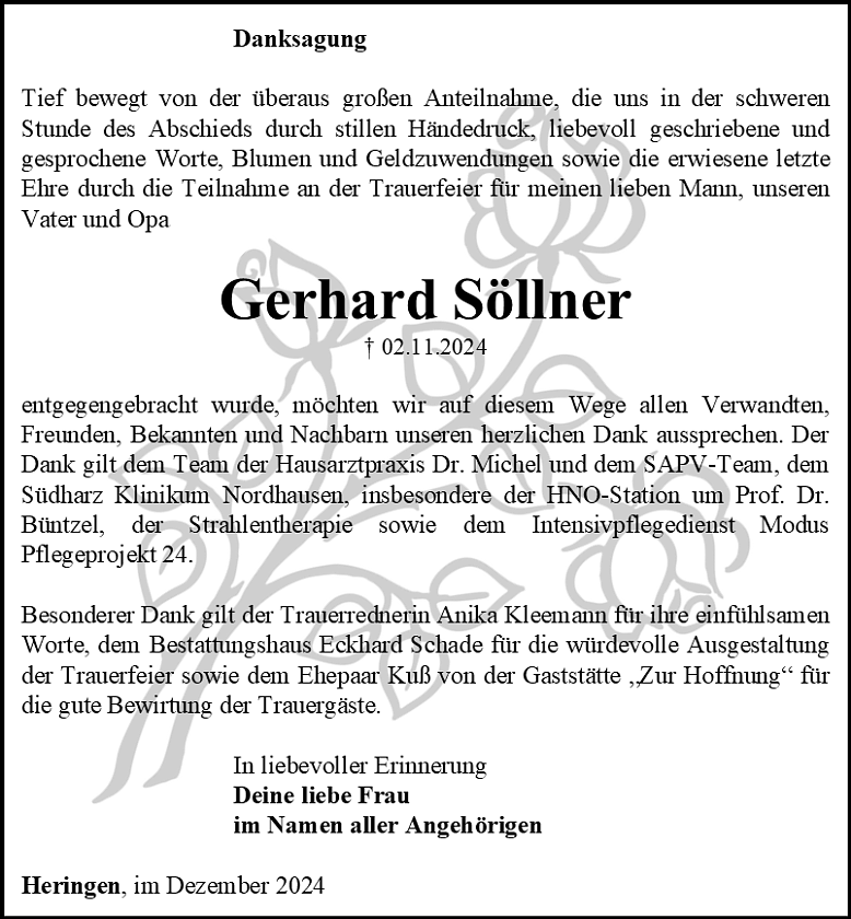 Danksagung (Foto: Bestattungshaus Eckhard Schade)