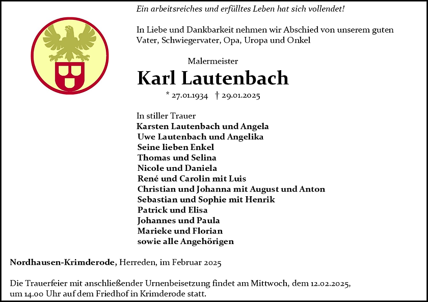 Traueranzeige (Foto: Bestattungshaus Schade)