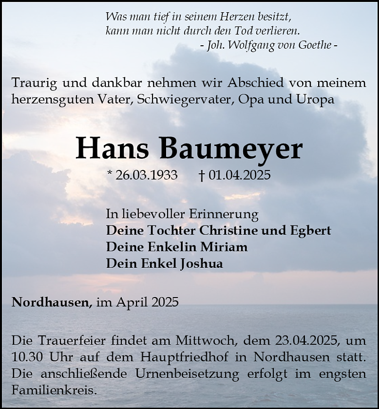 Traueranzeige (Foto: Bestattungshaus Schade)