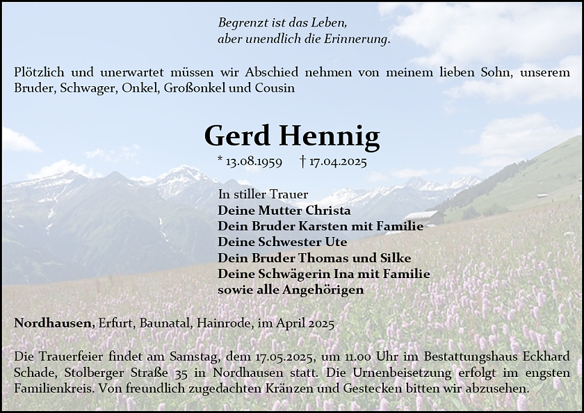 Traueranzeige (Foto: Bestattungshaus Schade)