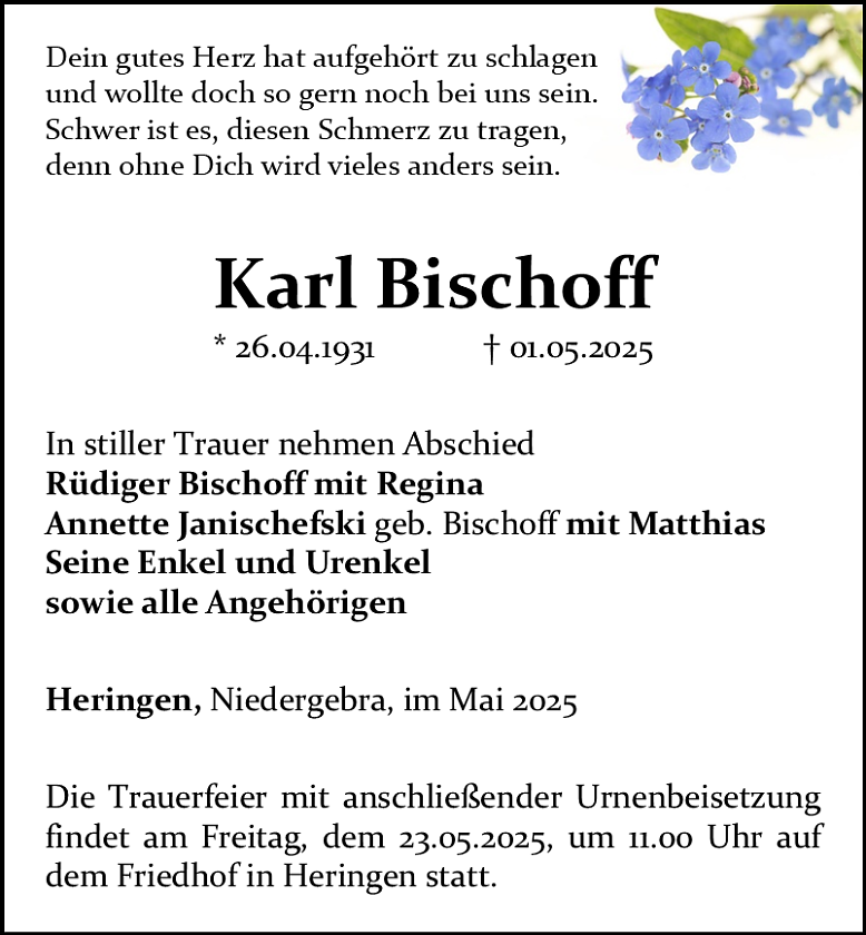 Traueranzeige (Foto: Bestattungshaus Schade)