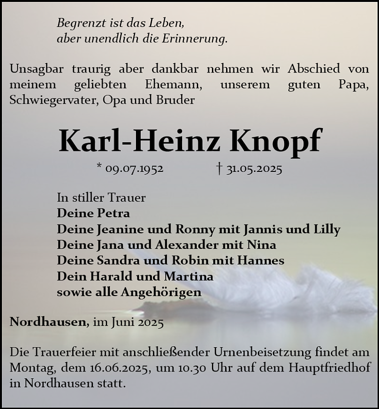 Traueranzeige (Foto: Bestattungshaus Schade)