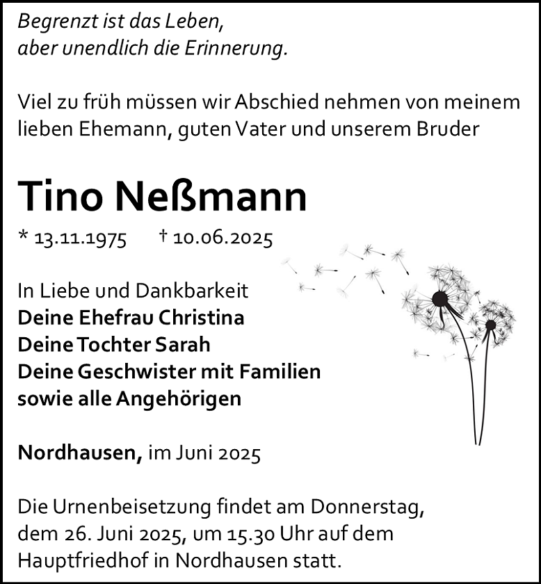 Traueranzeige (Foto: Bestattungshaus Schade)