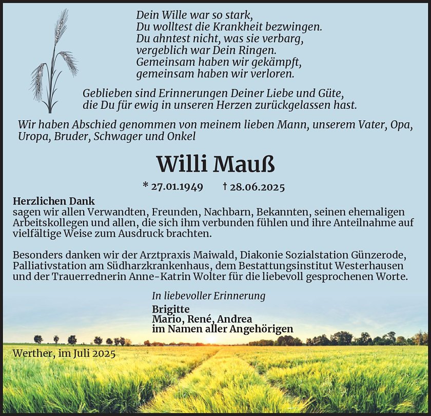 Danksagung (Foto: Bestattungsinstitut Westerhausen)