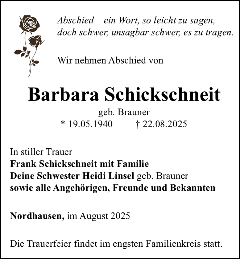 Traueranzeige (Foto: Bestattungshaus Schade)