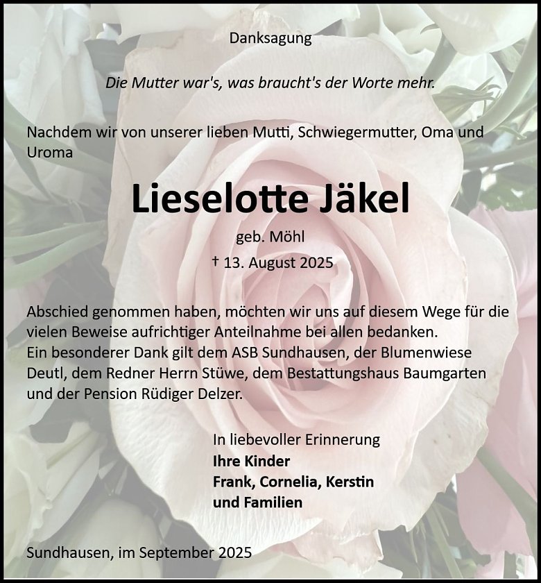 Danksagung (Foto: Bestattung Baumgarten)