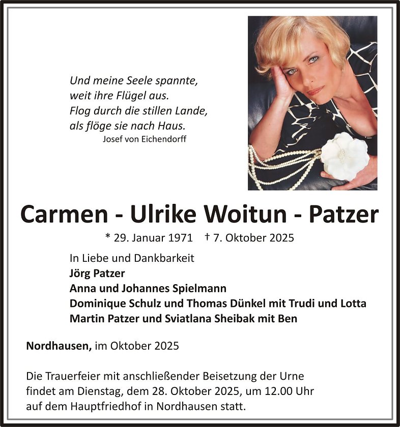 Traueranzeige Woitun-Patzer (Foto: H&Ouml;FER)