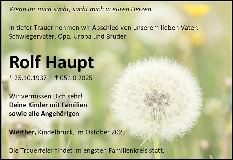 Traueranzeige (Foto: Bestattungshaus Eckhard Schade)