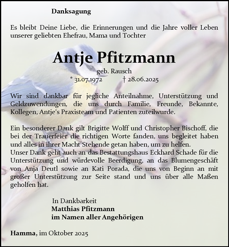 Danksagung (Foto: Bestattungshaus Eckhard Schade)