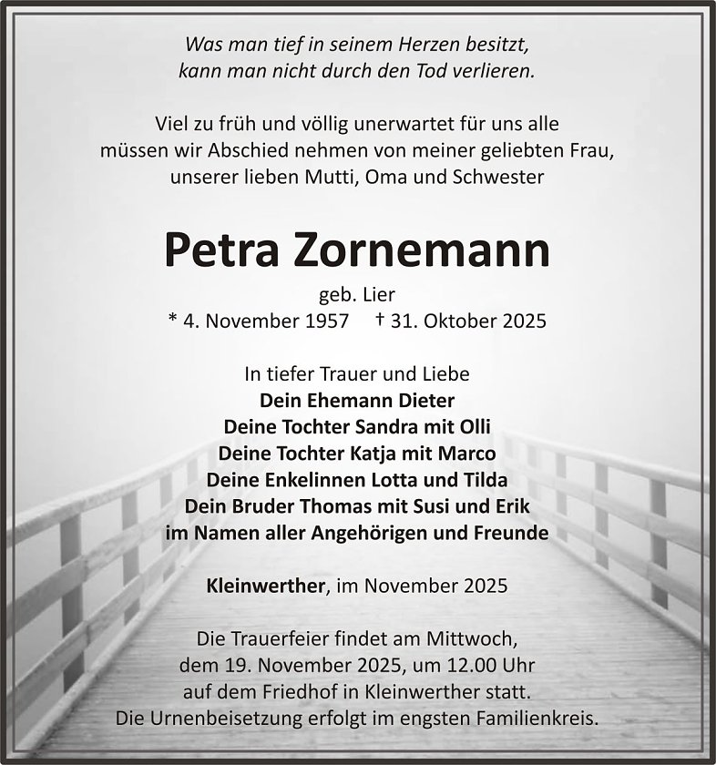 Traueranzeige Petra Zornemann (Foto: keine Angaben)