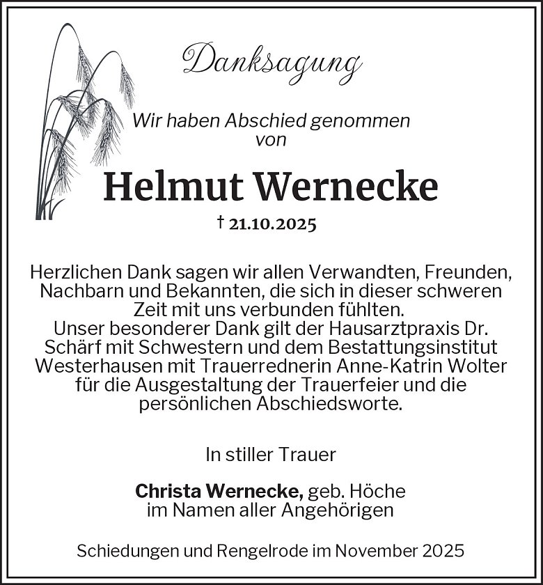 Danksagung (Foto: Best. Westerhausen)